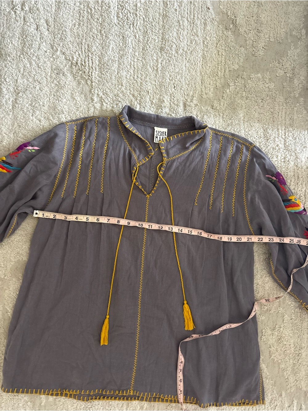 Sister Mary by Ivy Jane Embroidered Boho Tunic Blouse Gray Size M - Picture 6 of 7
